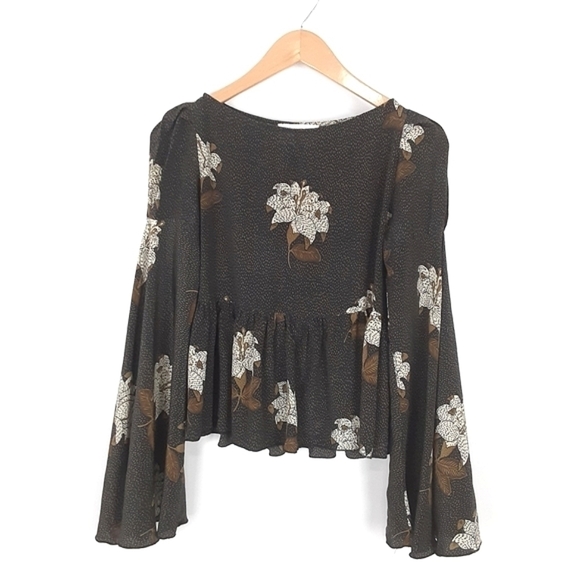 Stone cold fox Boho Bell Sleeve Floral Top 🤎🖤 Size XS - Picture 8 of 9